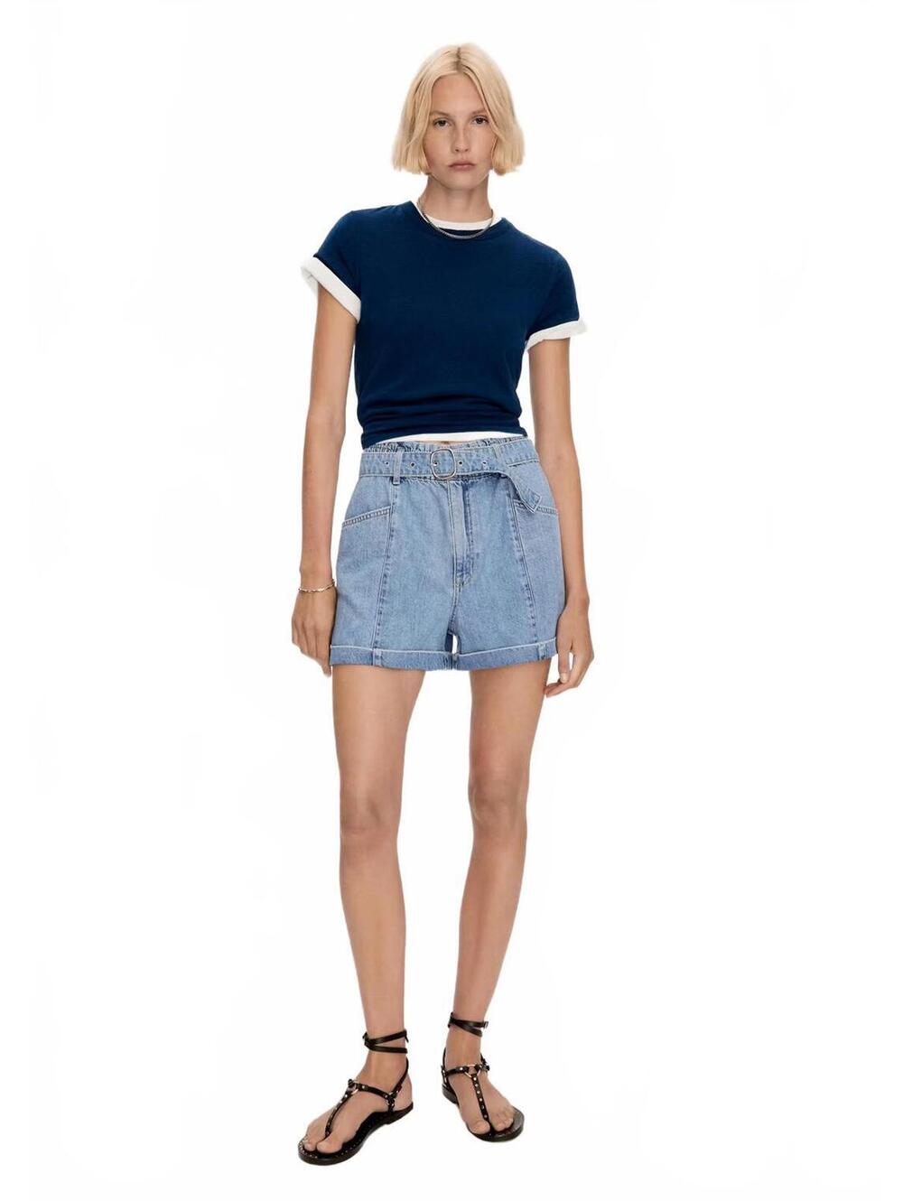 Mango Denim Shorts with Belt NWT Delia Medium Blue Size XS